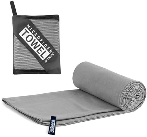 KEQAR Toalla de Microfibra para Gimnasio y Playa, Ultraligera, Secado Rápido - Toalla de Microfibra para Natación, Gimnasio, Viaje, Deportes, Camping y Piscina (Gris)