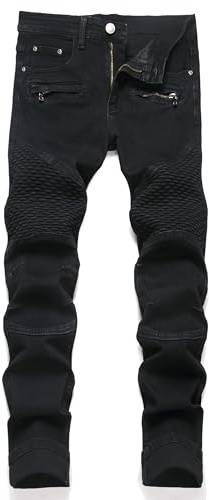 RXXKKK Men's Classic Zipper Biker Regular Fit Flex Jean (34, 1505 Black)