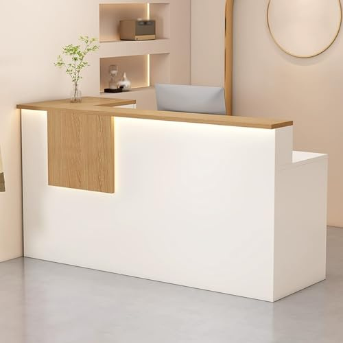 Doppellagige Tischplatte Empfangstheke, Kassentisch mit LED-Lichtleiste, Verkaufstresen mit Stauraum for Büros, Supermärkte, Bekleidungsgeschäfte und Kosmetiksalons