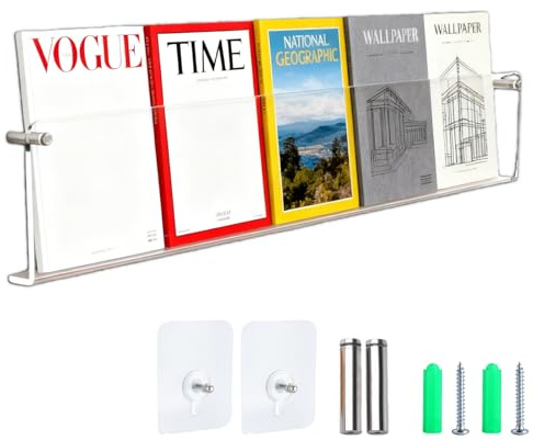 40cm Zeitungshalter Wand Acryl, Zeitungsständer Wand Kleben oder Bohrinstallation, Transparent Acryl Regal, Wandregal Zeitschriftenhalter Unsichtbares Bücherregal für Bad Bibliotheken Wohnzimmer
