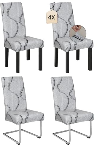 Dmyifan 4er Set Stuhlhussen – Graues Schimmern Chair Cover, Elastisch, Waschbar für Esszimmer, Hochzeit, Party – Modern, Universell Passend
