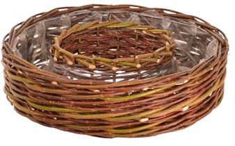 Aqbau Pflanzring Weide Ø40 cm rund mit Folie, Pflanzkorb Outdoor | Natur-Weide, Ø40 cm, innen mit Folie – für Blumen, Balkon, Terrasse, Garten und Grabdeko