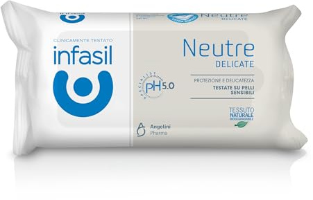 Infasil, Salviette Intime Neutre Delicate, Salviette Biodegradabili, Formula a pH 5.0, Clinicamente Testate, Gettabili nel WC