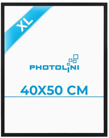 PHOTOLINI Bilderrahmen 40x50 schwarz Holz MDF, Bilderrahmen 50x40 schwarz mit bruchsicherem Acrylglas, Rahmen 40x50 zum Aufhängen, 50 x 40 frame mit Zubehör - picture frames für Fotos, Poster
