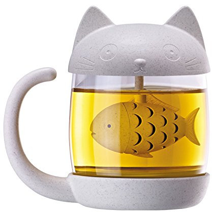Tasse de thé Avec Infuseur Gosear 250 ml Verre Mug Tasse de Café Bouteille d'eau Infuseur Filtre Passoire Chat Style