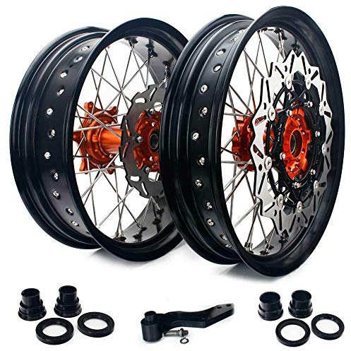 TARAZON Supermoto 3,5 X 17 5,0 X 17 Radsatz Felgen Radnabe Bremsscheiben Bremssatteladapter für EXC EXC-F/G/R SX SX-F XC XC-F/G/W 125-525 für HUSABERG 03-13 für HUSQVARNA FC FE FX TC TE TX 125-501