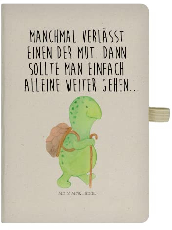 Mr. & Mrs. Panda DIN A5 Baumwoll Notizbuch Schildkröte Wanderer - Geschenk, Schildkröten, Motivation, Adressbuch, Motivationsspruch, Journal, Skizzenbuch, Notizblock, Tagebuch, Kladde, Rucksack