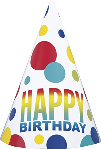 Rainbow Spots Birthday Party Hats (10cm) - Vibrant, Fun, Cone-shaped Hats for All Ages - Perfect for Memorable Celebrations - 8ct, Nylon/a