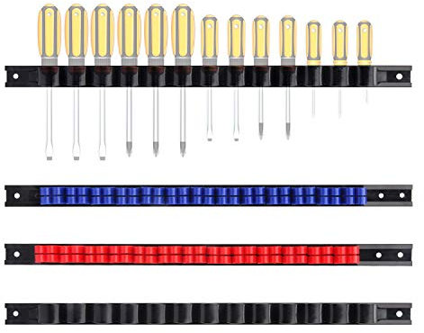 CASOMAN 4 pcs Screwdriver Organizer and Wrench Organizer, Hand Tool Holder, Plastic Rail Wrench Hanger with Clips