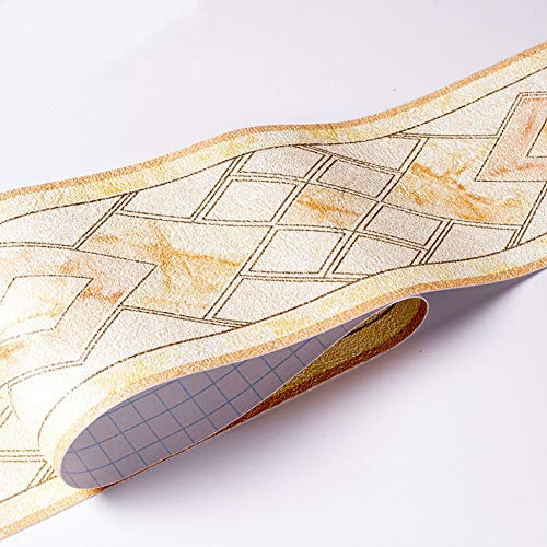 Banggo, Carta da parati per bordo impermeabile con motivo 3D, rimovibile, autoadesiva, per cucina, bagno, adesivo da parete, 10,6 x 500 cm, colore giallo
