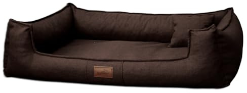 tierlando® Orthopädisches Hundebett Goofy Couture mit Matratzenschoner, waschbarer Bezug aus meliertem Möbelstoff, für mittlere bis sehr große Hunde Größe: 110x90cm | Farbe: 01 Braun