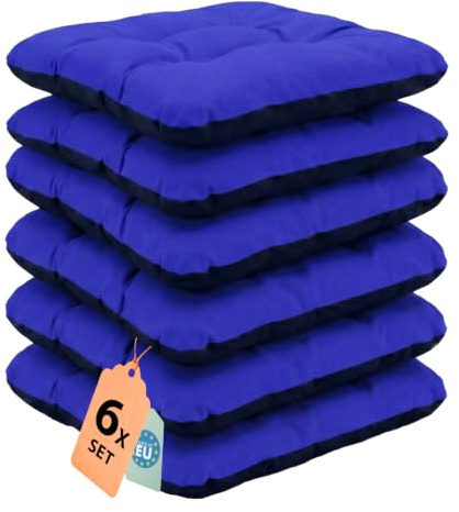 Outdoor Sitzkissen Stuhlkissen - 6er Set - 45 x 45 cm - Made in EU, Wasserdichtes & UV-beständig Gartenkissen - Stuhlauflage Stuhlpolster für Balkonstühle - Blau