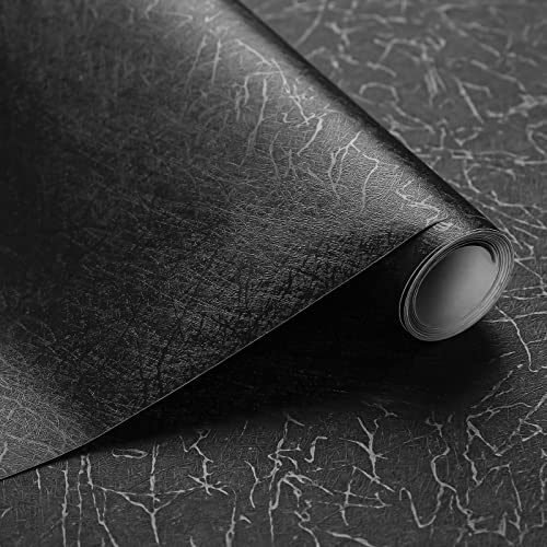 Klebefolie Möbel Schwarz Selbstklebende Folie 40 cm x 300 cm Dekofolie Möbelfolie Tapeten Seidenmatt Prägung Wasserdichte Dekoration für Möbeloberfläche Wände Schränke | 40x300cm Dekofolie Möbelfolie Tapeten Seidenmatt Prägung Wasserdichte Dekoration für Möbeloberfläche Wände Schränke