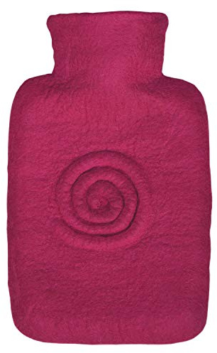 Hugo Frosch Öko-Wärmflasche 1,8 l mit rotem Merino-Filzbezug Spirale | Große Bettflasche Made in Germany, auslaufsicher & langlebig, Überzug aus 100 % Merinowolle, abnehmbar & handwaschbar