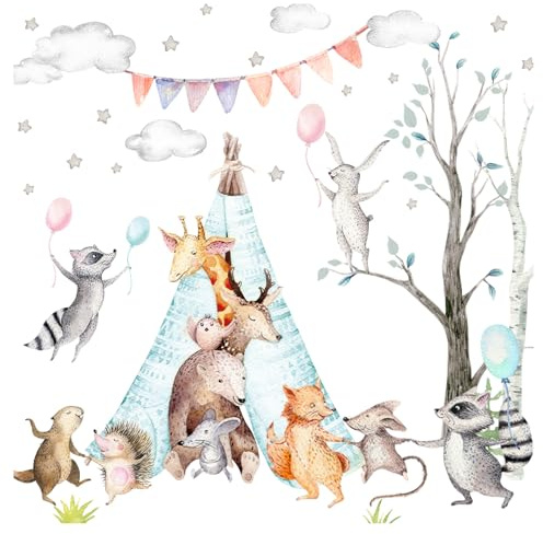 Little Deco Wandsticker Kinderzimmer Wandtattoo Tiere Party I Wandbild 85 x 50 cm (BxH) I Waldtiere Wandaufkleber Babyzimmer Wanddeko Baby Mädchen Junge DL640