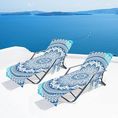 Beach Chair Cover, Deck Chair Beach Towel Cover with Side Storage Pockets, Pool Lounge Chaise Longue Sun Lounger with Side Storage Pockets, for Holiday, Quick-Drying Terry Towels