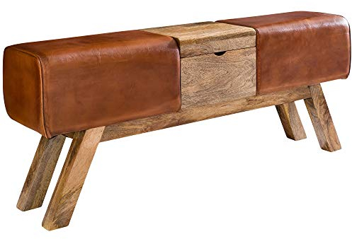 KADIMA DESIGN Retro Sitzbank, Echtes Leder, Holzbeine, 120 cm - Stilvoll & Komfortabel mit Stauraum