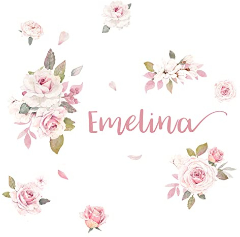 Little Deco Wandtattoo Rosen & Wunschname I Wandbild 122 x 94 cm (BxH) I Kinderzimmer Babyzimmer Wandaufkleber Mädchenzimmer Blumen Wandsticker Aufkleber DL743