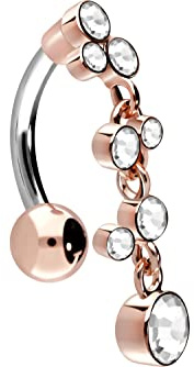 PIERCINGLINE Bauchnabelpiercing Titan mit 925er Silber Kristallanhänger Piercing Bananabell Banane Farbauswahl