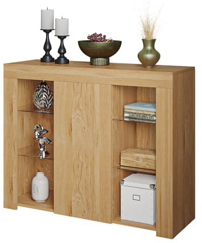 Panana Sideboard Cupboard Unit 4 Glass Shelves Cabinet With White LED Lights (OA)