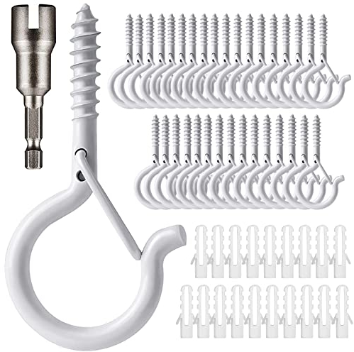 20 Stück Q-Hanger-Haken, weiß – Zzbety Schraubhaken mit Sicherheitsschnallen-Design, Weihnachtslichter-Haken für den Außenbereich, einfach zu lösen, inklusive 1 Flügelmutter-Treiber