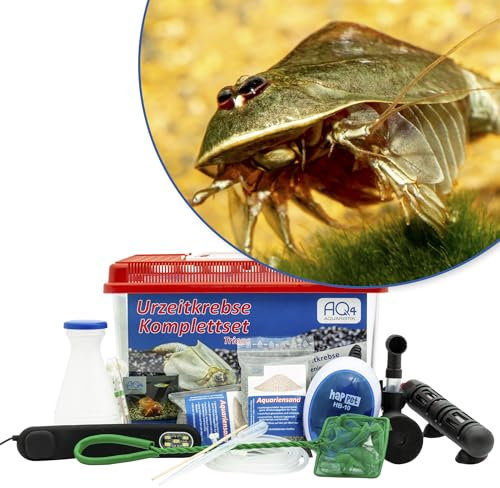 Triops cf. longicaudatus Hawaii Premium Komplett-Set 6 lmit Urzeitkrebs Eiern, Becken, LED-Beleuchtung, 2 Zuchtansätze, Heizung, Filter, Luftpumpe, Kescher, Futter, Zubehör, Anleitung