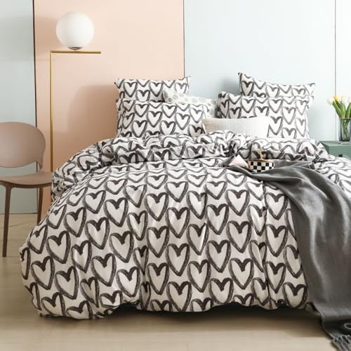 Freyamy Herz Bettwäsche 135x200 Herzen Weiß Schwarz Herzchen Bettwäsche Set