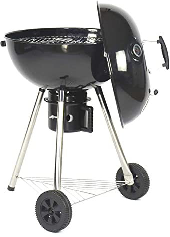 Kettle Holzkohlegrill Tragbar BBQ Grill Holzkohle, Fahrbarer Kugelgrill Grillrost mit Deckel & Thermometer, Campinggrill Picknickgrill Groß für BBQ, Garten und Terrasse,47cm/18.5in
