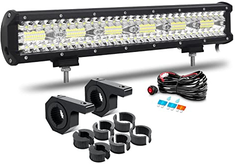 RIGIDON Barra Led 45 cm 360W y 12V Cableado Kit y Soporte de Montaje | 18 Pulgadas, Aluminio 25 mm-50 mm Universal Tubo Abrazadera, Bull Bar Parachoques Lámpara Soporte para 4x4 Offroad Camión SUV