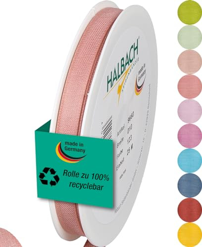 Halbach mattes Taftband, 10 mm x 25 m, rosa | Geschenkband in Baumwolloptik, Made in Germany, Ökt-Tex 100 zertifiziert und waschbar bei 30 Grad