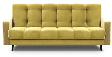 Mars Meble Schlafsofa mit Bettkasten - Dreisitzer 220cm Breit Polstersofa mit Schlaffunktion Nancy BIS, aus Velours Sofa mit Federkern Holzbeine, Stoff: Kronos 11 - Gelb