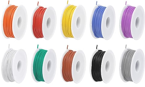 QUARKZMAN 24AWG Kabel Elektrischer Draht 0,21 mm² Verzinntes Kupferkabel 15 Meter Stromkabel 10 Farben, Hohe Temperatur Leitung Erdkabel Litzenkabel Verlängerungskabel für Kfz Kabelkanal