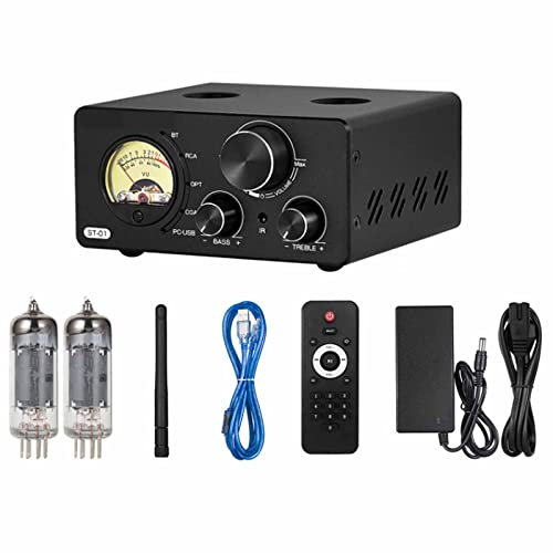 NVYAZJ Amplificador de Potencia de válvulas, Amplificador Bluetooth con Control de Graves y Agudos, DAC USB, entradas ópticas coaxiales, medidor de VU, Control Remoto, Receptor de Audio estéreo