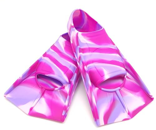 Gugmoy Schwimmflossen, bequeme Silikon-Schwimmflosse zum Schwimmen und Tauchen, Größe geeignet für Anfänger, Kinder, Mädchen, Jungen, Erwachsene (XS, Rot/Rosa/Violett)