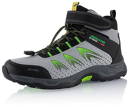 Fusskleidung® Damen Herren Wanderschuhe Softshell Trail Running Trekkingschuhe Wanderstiefel Grau Grün EU 44