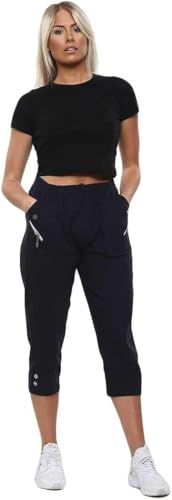 Pantacourt 3/4 extensible pour femme Rouge cerise Taille 38-52, Noir , 46