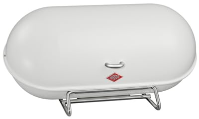 WESCO Brotkasten Breadboy mit klapperfreiem Schwenkdeckel in der Farbe weiß, pulverbeschichtetes Stahlblech, Lüftungslöcher und stabiler Handgriff