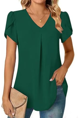 SHEKINI Camicia Donna Elegante Maglietta Chiffon Donna Maniche Corte Camicetta con Scollo a V Blusa Estivi Casual Top T Shirt Sexy Manica Corta Abbigliamento Donna