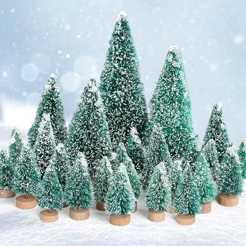 MELLIEX 24 Pièces Mini Sapin de Noël, Arbres Miniature Petit Sapin de Noel Artificiel Table pour Decoration Interieur Maison & Village Noel Miniatur (6 Tailles)