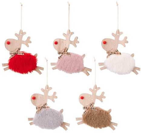 HERZONE 5pcs Weihnachtsbaum Elch Anhänger Weihnachtsanhänger Deko Christbaumschmuck Filz Weihnachtsdeko Verzierung für Weihnachtsbaum, Feiertag, Party Deko (Bunte Elch-A)