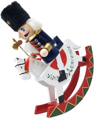 TOPBATHY Handmade Wooden Nutcracker Mounted on Rocking Horse Christmas Desktop Ornament Royal Soldier Figurine For Home Table Decoration Blue