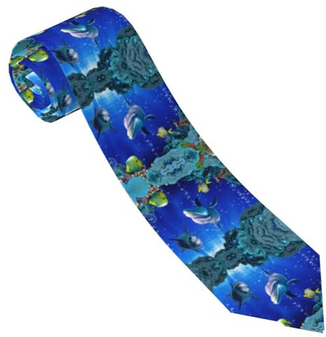 ESNAIUVCD Underwater World Herren-Krawatte mit Delphi-Druck, bedruckte Krawatte, formelle Party, Hochzeit, Geschenk, Krawatten für Männer, Schwarz , Einheitsgröße