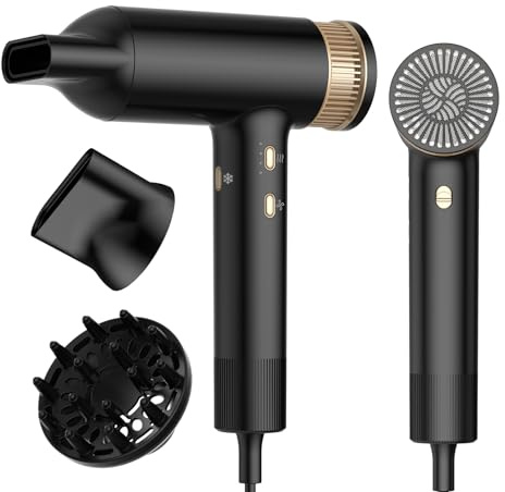 UKLISS Seche Cheveux avec Diffuseur, Sèche Cheveux Professionnel 110.000 tr/min, Sèche-cheveux Ionique Hair Dryer Séchage Rapide & Volume, Blow Dry & Style, 3 Températures et 2 Vitesses & Cool Shot