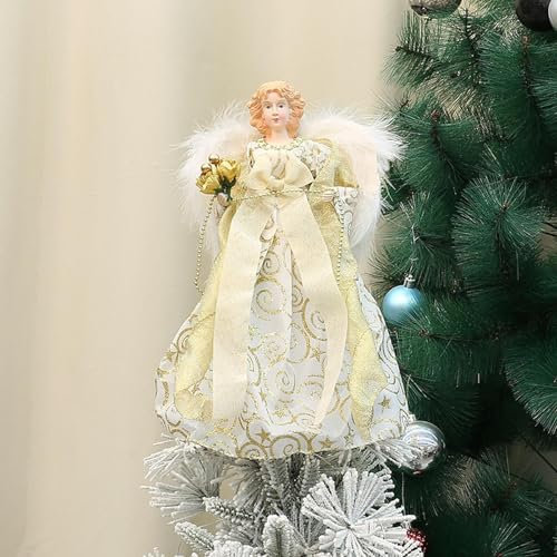 Christbaumspitze Engel, Christbaumspitze Engel Mit Federflügeln, Christbaumspitze Engelfigur, Christbaumschmuck Engelanhänger Puppe 30cm Hoch