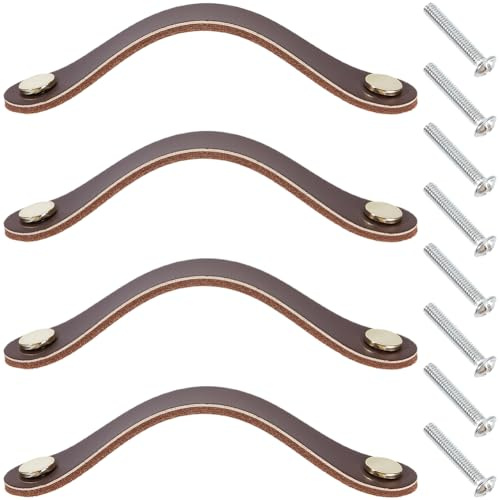 GORGECRAFT 4 Confezione da 16.8cm in Vera Pelle per Armadietti Cassetti Maniglie per Porte Armadi da Cucina Ferramenta in Morbida Pelle Maniglia Decorativa con Vite per Mobili e Armadietti (caffè)