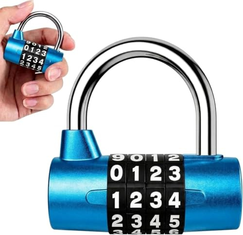 Aiyraa Blaues 4-stelliges Zahlenschloss mit Reset-Funktion | Vorhängeschloss mit 10.000 Zahlencodes, wasserdicht, rostgeschützt, robust, Perfekt für Sportstudio, Gartentor, Fahrrad