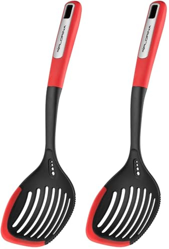 FLORINA Espumaderas de Cocina (33,5 cm) | Espumadera Silicona MARS con Mango de Soft-Touch Antideslizante | Anilla para Colgar | Resistente al Calor | Aptó para Lavavajillas | Rojo-Negro