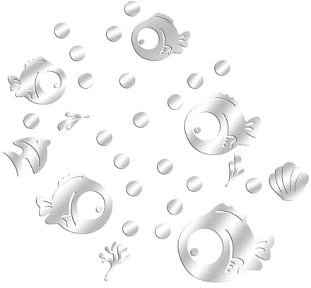 30 Pezzi Adesivi Murali,Acrilico Adesivo Muro Decorativo Adesivi Parete Decorazioni Murale Bagno Carino Pesce Bolle Specchio Adesivo da Parete 3D,per Camera da Lettoufficio Deco (Argento)