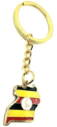 SNS Components Uganda Ugandan East Africa Gold Key Ring Chain Country Flag Metal Enamel Keyring