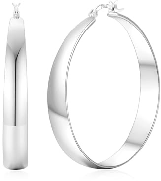 ABPBA Creolen Silber 925, 8MM Breite Hypoallergene Creolen Silber für Damen, Leichte Dicke Groß Ohrringe für Damen 30/40/50/60MM